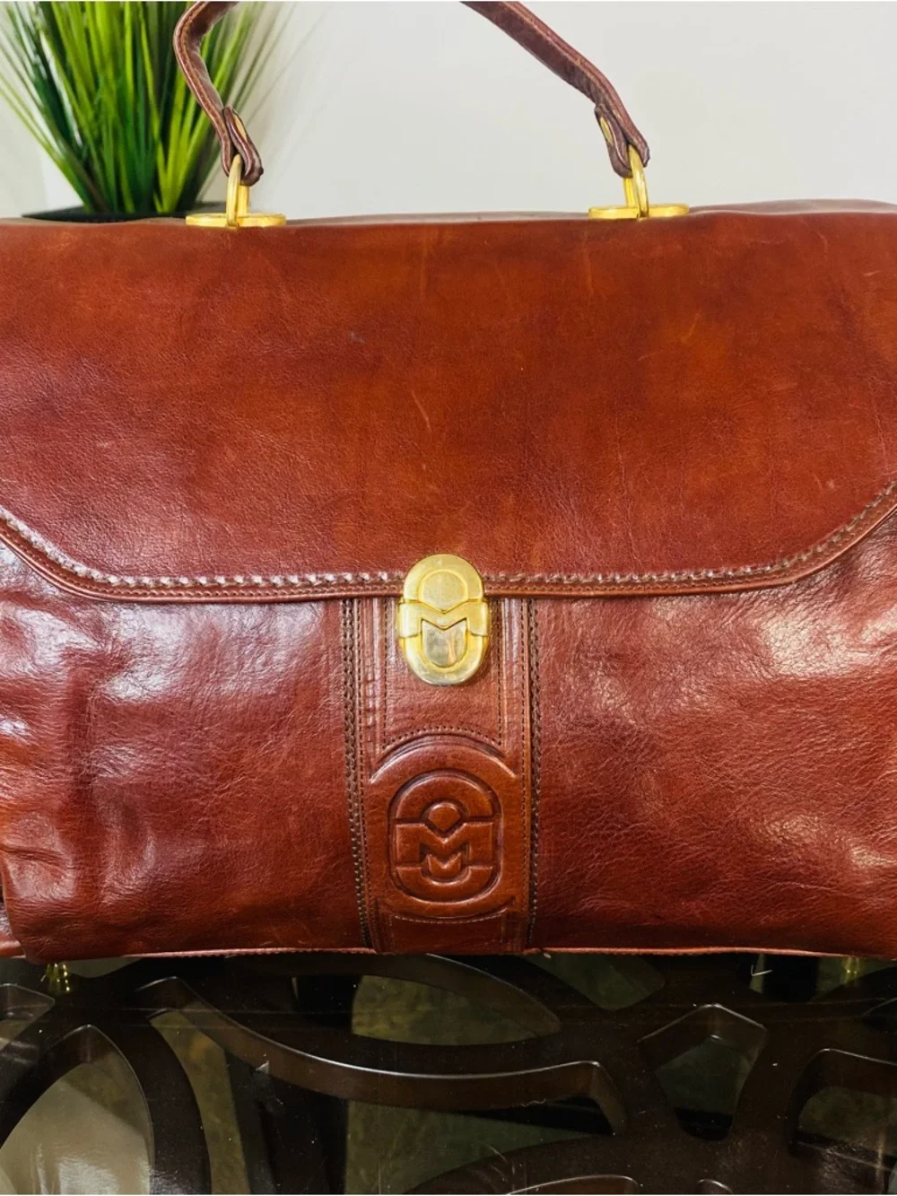 Vintage Marino Orlandi Brown Leather Satchel Bag - Made in Italy - Gold Hardware